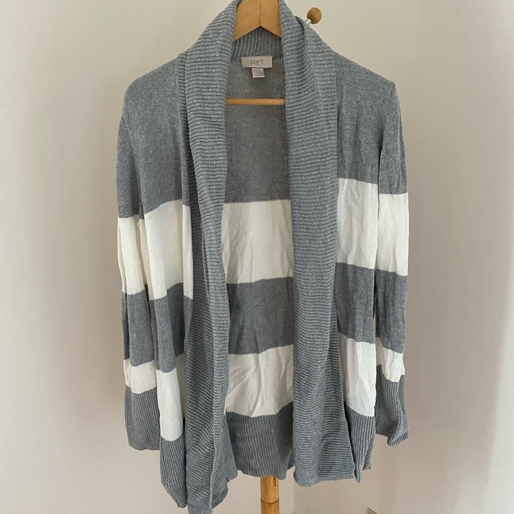 EUC Loft Shawl Collar Striped Cardigan